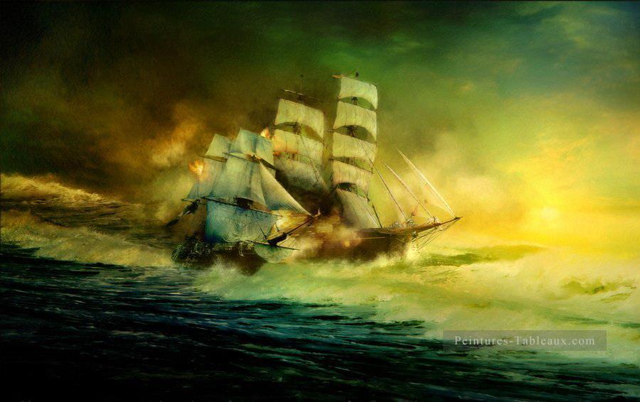 Bataille de la mer par Owll Peintures à l'huile